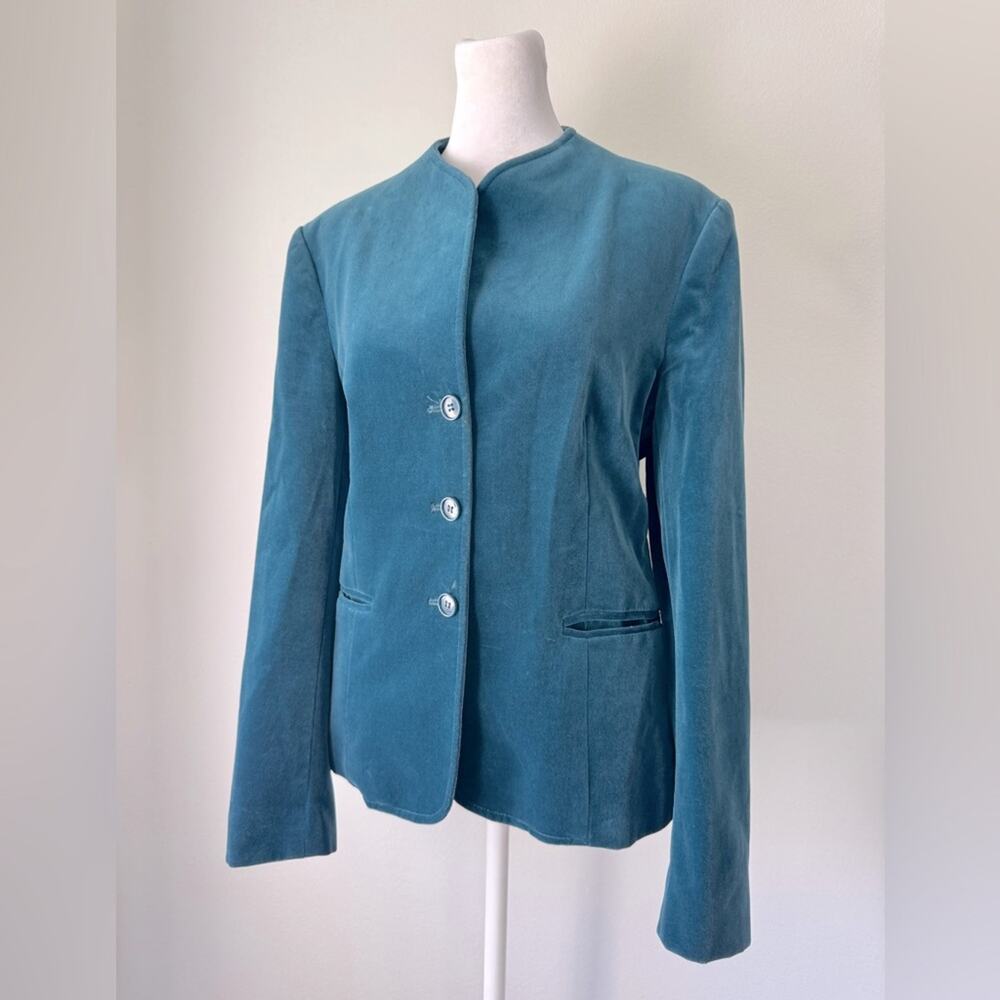 Vintage ‘80s Personal (Leslie Fay) Teal Niedieck Velvet Collarless Blazer